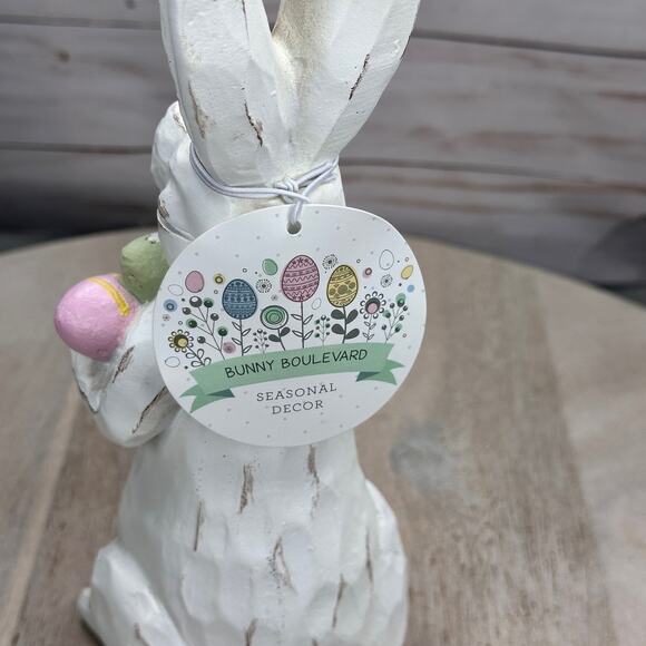 Bunny Boulevard Easter Bunny Rabbit Holding Easter Eggs Resin Figurine Statue - Picture 4 of 11